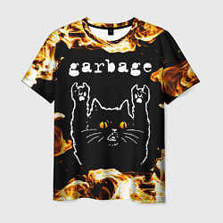Мужская футболка Garbage рок кот и огонь