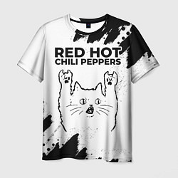 Мужская футболка Red Hot Chili Peppers рок кот на светлом фоне