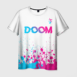 Мужская футболка Doom neon gradient style: символ сверху