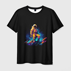 Мужская футболка Неоновый космонавт на луне