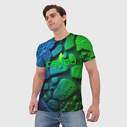 Футболка мужская CS GO green black abstract, цвет: 3D-принт — фото 2