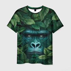 Мужская футболка Горилла в кустах джунгли