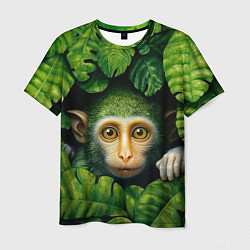 Мужская футболка Маленькая обезьянка в листьях