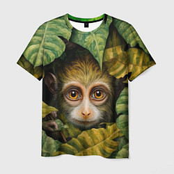 Мужская футболка Маленькая обезьянка в листьях