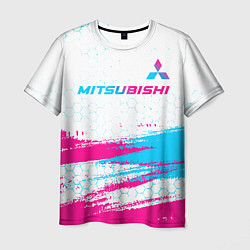 Мужская футболка Mitsubishi neon gradient style: символ сверху
