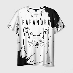 Мужская футболка Paramore рок кот на светлом фоне