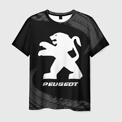 Мужская футболка Peugeot speed на темном фоне со следами шин