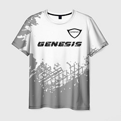 Мужская футболка Genesis speed на светлом фоне со следами шин: симв