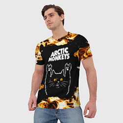 Футболка мужская Arctic Monkeys рок кот и огонь, цвет: 3D-принт — фото 2