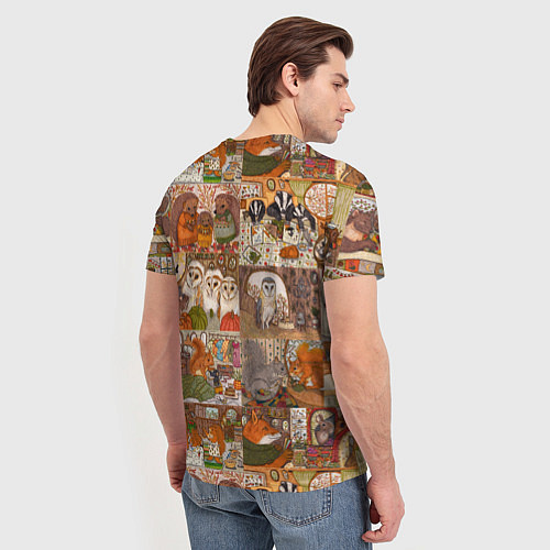 Мужская футболка Коллаж из сказочных зверей - совы, белки, ёжики / 3D-принт – фото 4