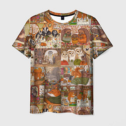 Мужская футболка Коллаж из сказочных зверей - совы, белки, ёжики