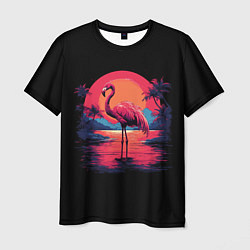 Мужская футболка Розовый фламинго среди пальм