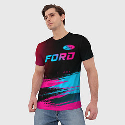 Футболка мужская Ford - neon gradient: символ сверху, цвет: 3D-принт — фото 2