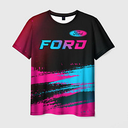 Мужская футболка Ford - neon gradient: символ сверху
