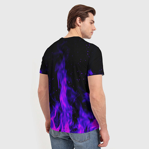 Мужская футболка Неоновый огонь на черном фоне / 3D-принт – фото 4