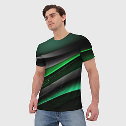 Футболка мужская Black green line, цвет: 3D-принт — фото 2