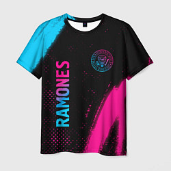 Футболка мужская Ramones - neon gradient: надпись, символ, цвет: 3D-принт