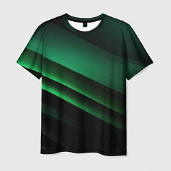 Футболка мужская Черно зеленые полосы, цвет: 3D-принт