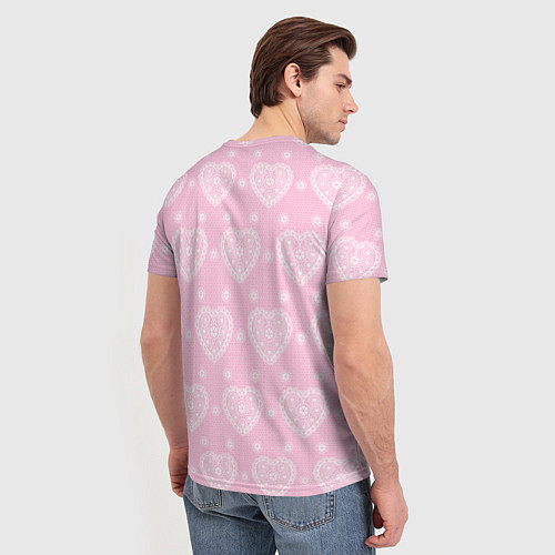 Мужская футболка Розовое кружево сердечки / 3D-принт – фото 4
