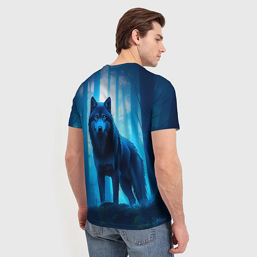Мужская футболка Волк в ночном лесу / 3D-принт – фото 4