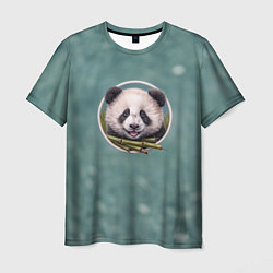 Мужская футболка Милая мордочка панды с бамбуком