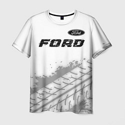 Футболка мужская Ford speed на светлом фоне со следами шин: символ, цвет: 3D-принт