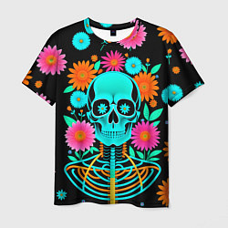 Мужская футболка Неоновый скелет в цветах