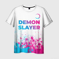 Мужская футболка Demon Slayer neon gradient style: символ сверху