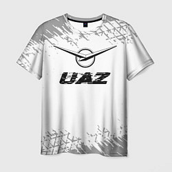 Мужская футболка UAZ speed на светлом фоне со следами шин