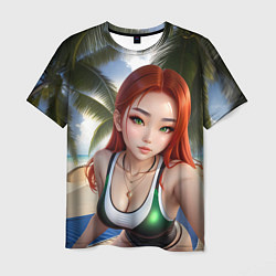 Мужская футболка Девушка с рыжими волосами на пляже
