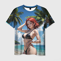 Мужская футболка Девушка с рыжими волосами на пляже