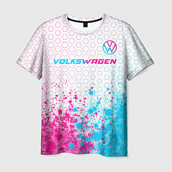 Мужская футболка Volkswagen neon gradient style: символ сверху