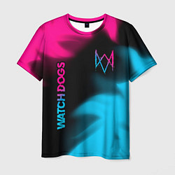Мужская футболка Watch Dogs - neon gradient: надпись, символ