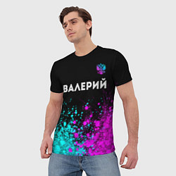 Футболка мужская Валерий и неоновый герб России: символ сверху, цвет: 3D-принт — фото 2