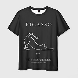 Футболка мужская Кот на черном - Пабло Пикассо, цвет: 3D-принт