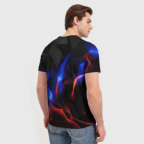 Мужская футболка Красное и синие свечение от черных плит / 3D-принт – фото 4