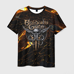 Мужская футболка Baldurs Gate 3 logo gold and black