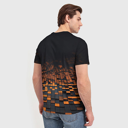 Мужская футболка Черные и оранжевые пиксели / 3D-принт – фото 4