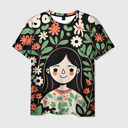 Мужская футболка Девочка в цветах - Бохо