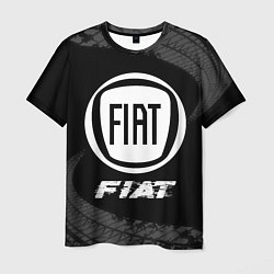 Мужская футболка Fiat speed на темном фоне со следами шин