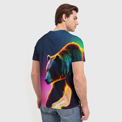 Мужская футболка Неоновый светящийся медведь гризли / 3D-принт – фото 4