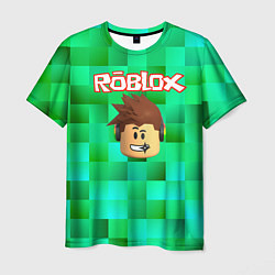 Мужская футболка Roblox head на пиксельном фоне
