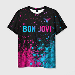 Мужская футболка Bon Jovi - neon gradient: символ сверху