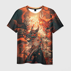 Мужская футболка Девчонка в маске демонического дракона