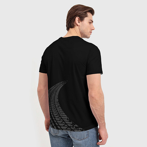 Мужская футболка Jaguar speed на темном фоне со следами шин: надпис / 3D-принт – фото 4