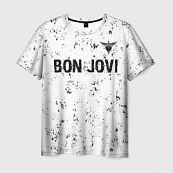 Футболка мужская Bon Jovi glitch на светлом фоне: символ сверху, цвет: 3D-принт