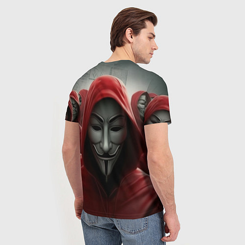Мужская футболка Анонимусы в красных капюшонах / 3D-принт – фото 4