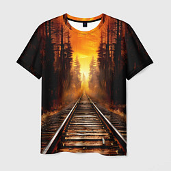 Мужская футболка Железная дорога на закате