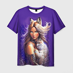 Мужская футболка A fox girl with a fox cub - neural network