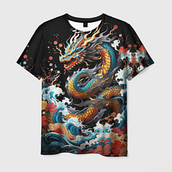 Мужская футболка Дракон на волнах в японском стиле арт